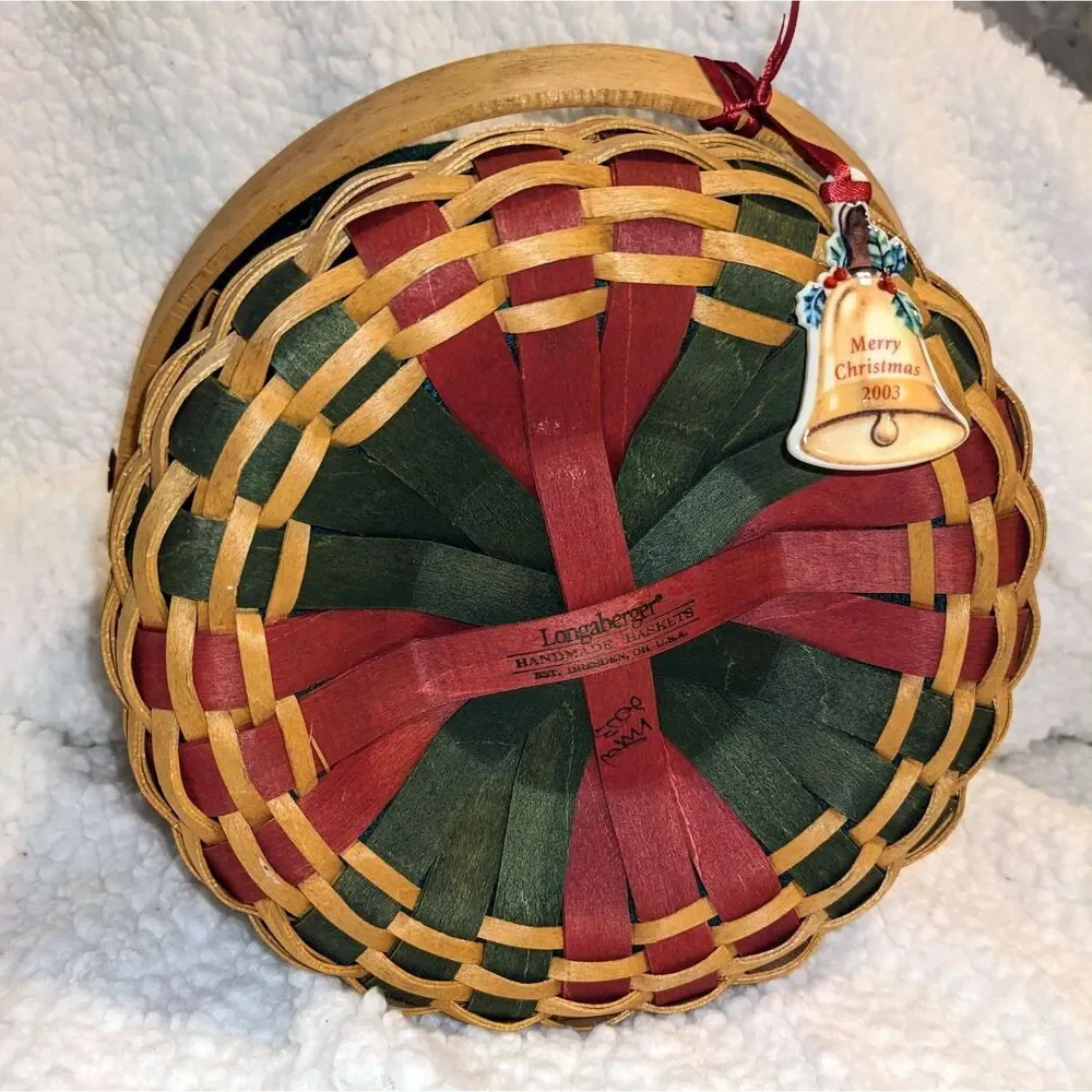 Longaberger 2003 Christmas Caroling Basket Liner Protector Bell Tie-On USA
